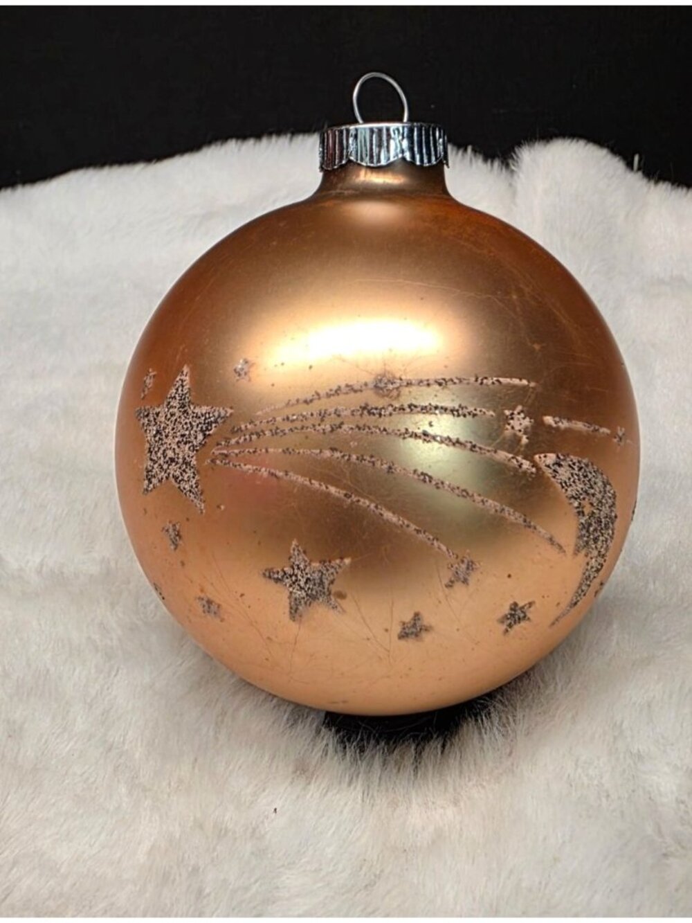 Vintage MCM 3.5" Jumbo Moon Star Mica Stenciled Shiny Brite Christmas Ornament